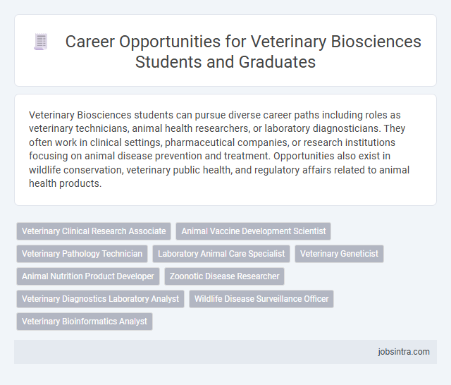 Career Opportunities for Veterinary Biosciences Students and Graduates